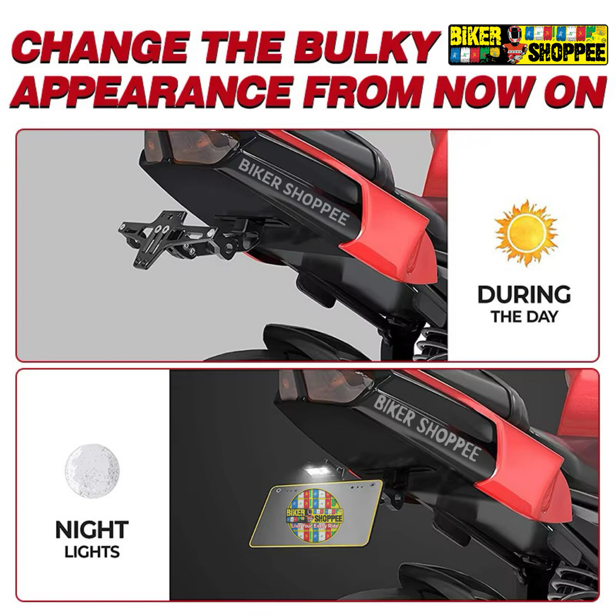 MOTORCYCLE UNIVERSAL CNC LED TAIL TIDY NUMBER PLATE HOLDER | BIKER SHOPPEE