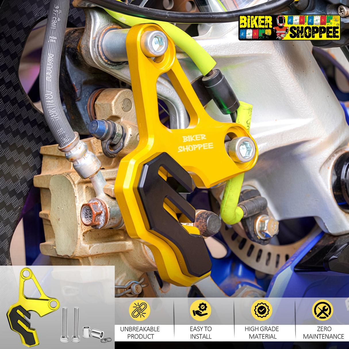 UNIVERSAL CNC BRAKE CALIPER PROTECTOR GOLDEN | BIKER SHOPPEE