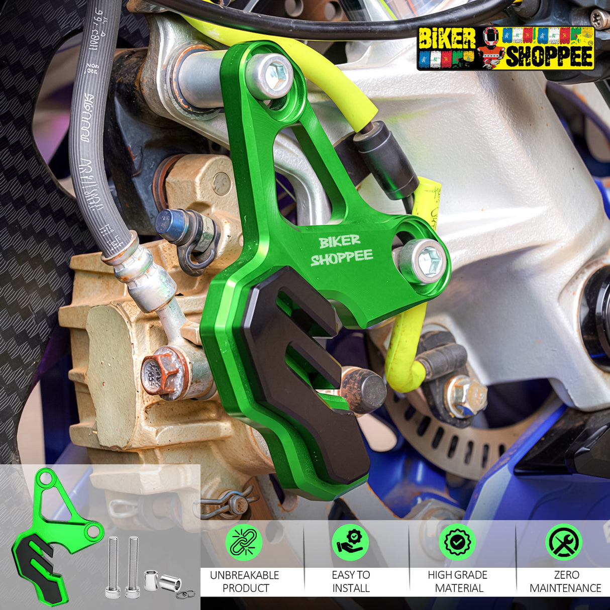 UNIVERSAL CNC BRAKE CALIPER PROTECTOR GREEN | BIKER SHOPPEE