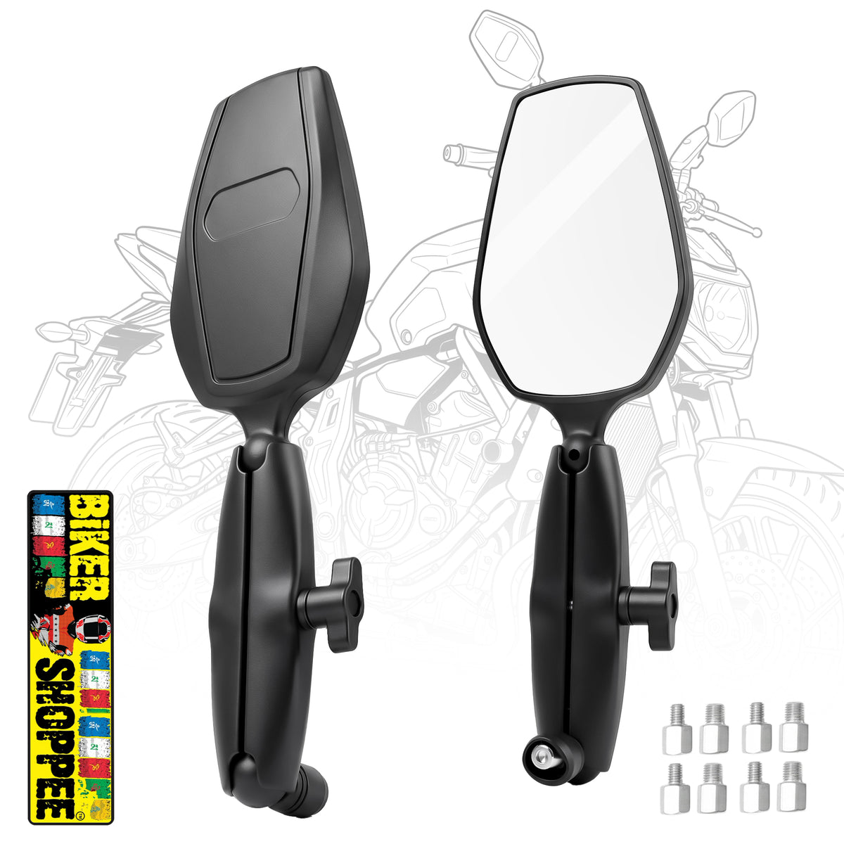 DOUBLETAKE ADJUSTABLE TOURING MOTORCYCLE REAR VIEW MIRROR PAIR | BIKER SHOPPEE