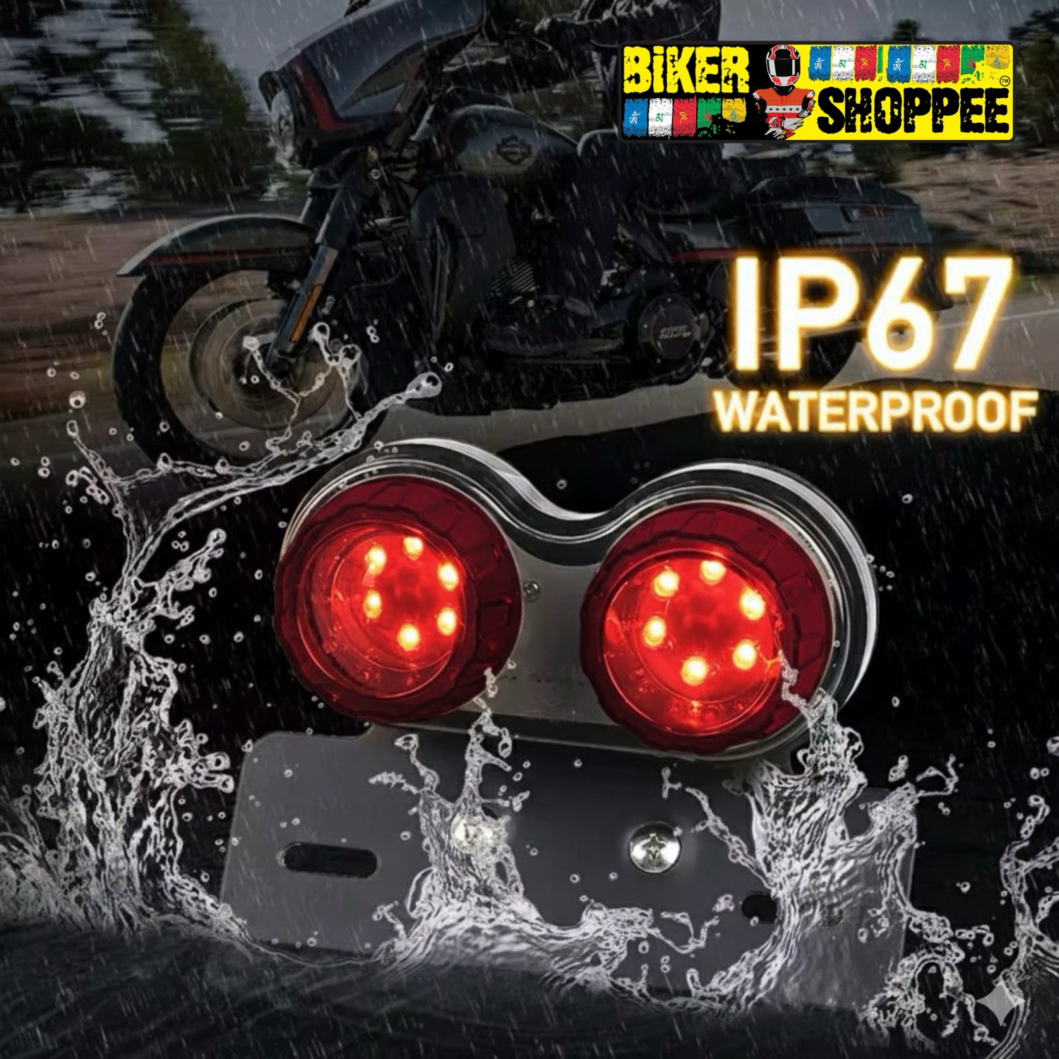 DOUBLE ROUND LED CUSTOM MOTORCYCLE TAIL LIGHT RED | BIKER SHOPPEE