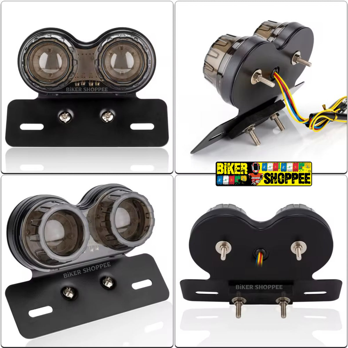 DOUBLE ROUND LED CUSTOM MOTORCYCLE TAIL LIGHT SMOKE BLACK | BIKER SHOPPEE