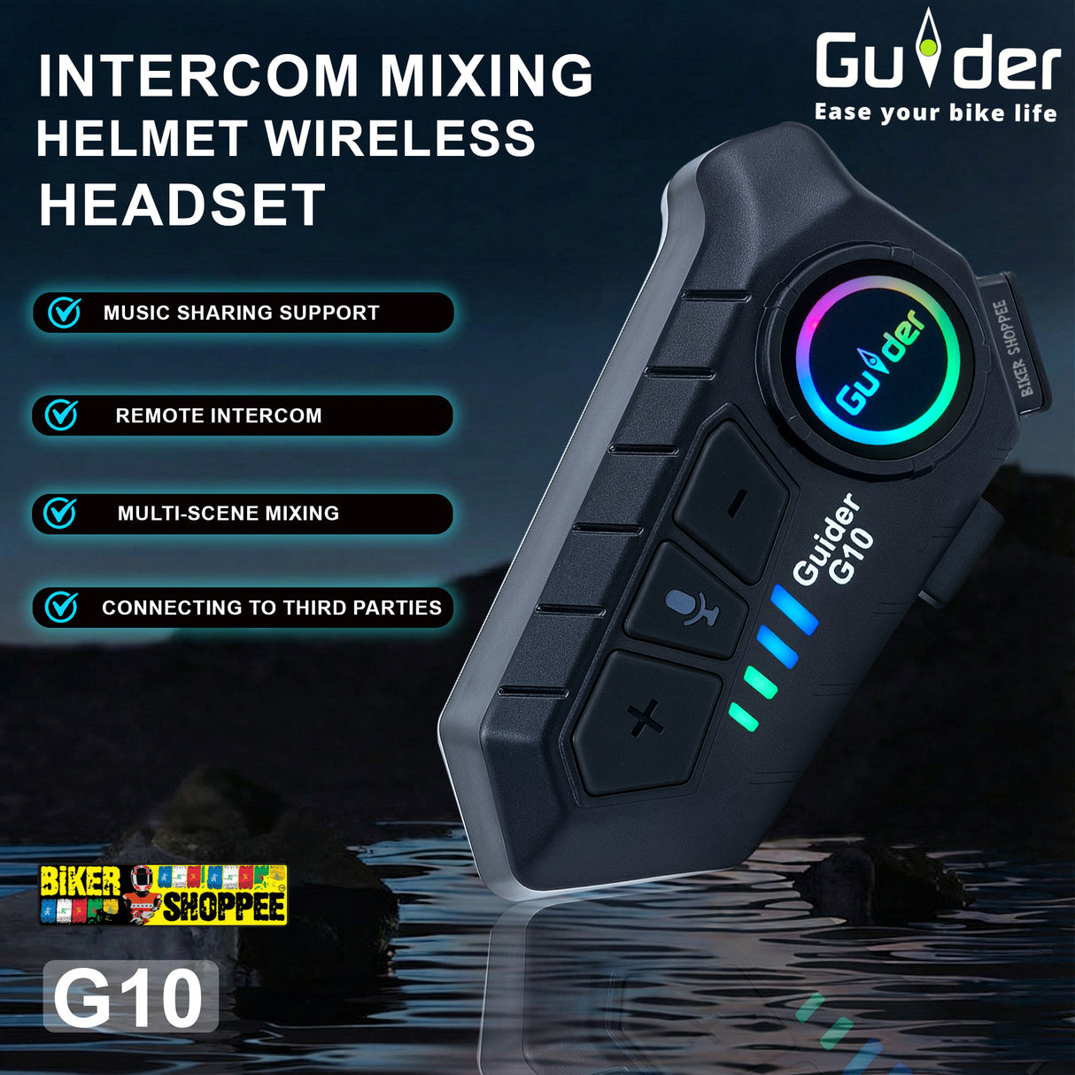 GUIDER G10 WIRELESS MOTORCYCLE HELMET BLUETOOTH HEADSET | BIKER SHOPPEE