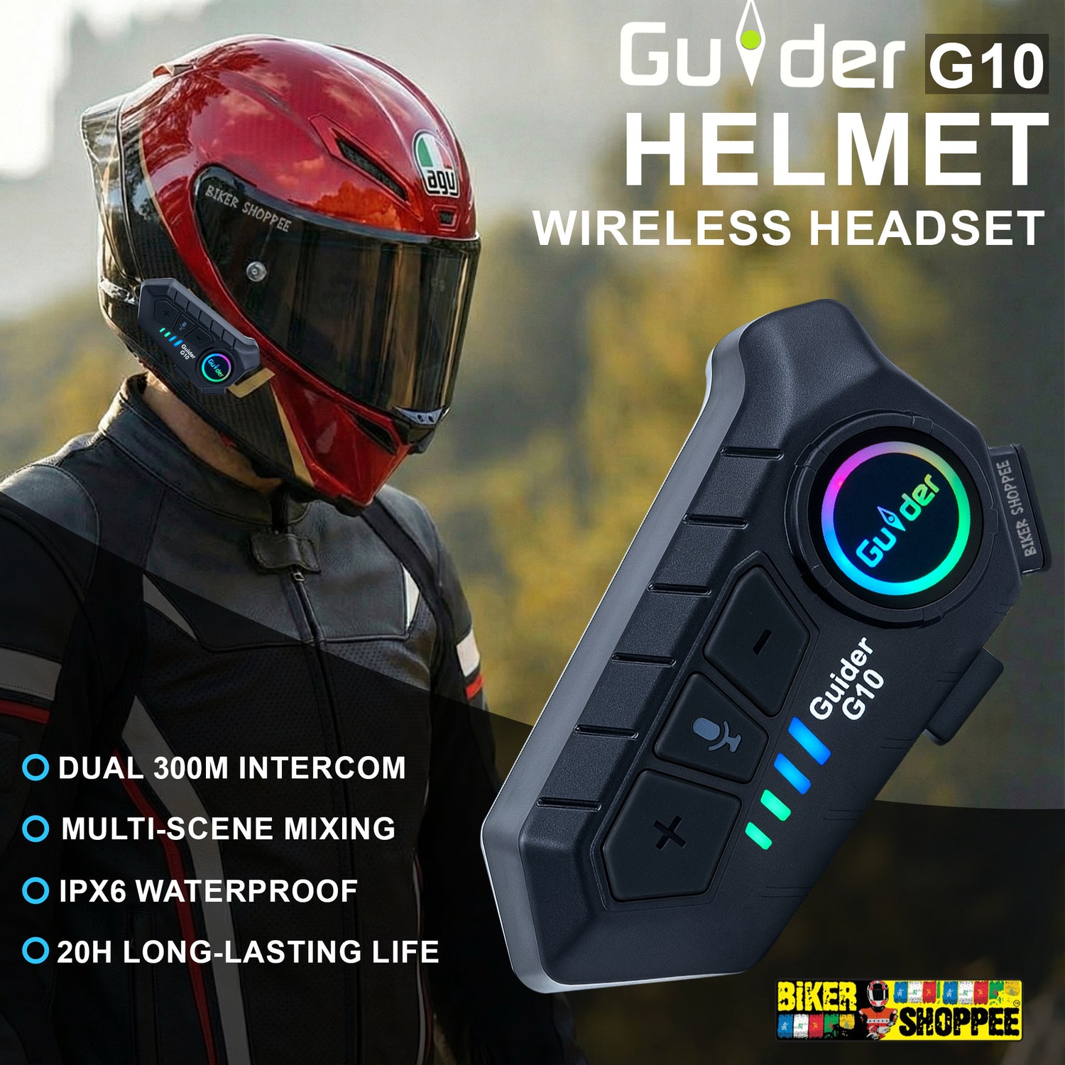 GUIDER G10 WIRELESS MOTORCYCLE HELMET BLUETOOTH HEADSET | BIKER SHOPPEE