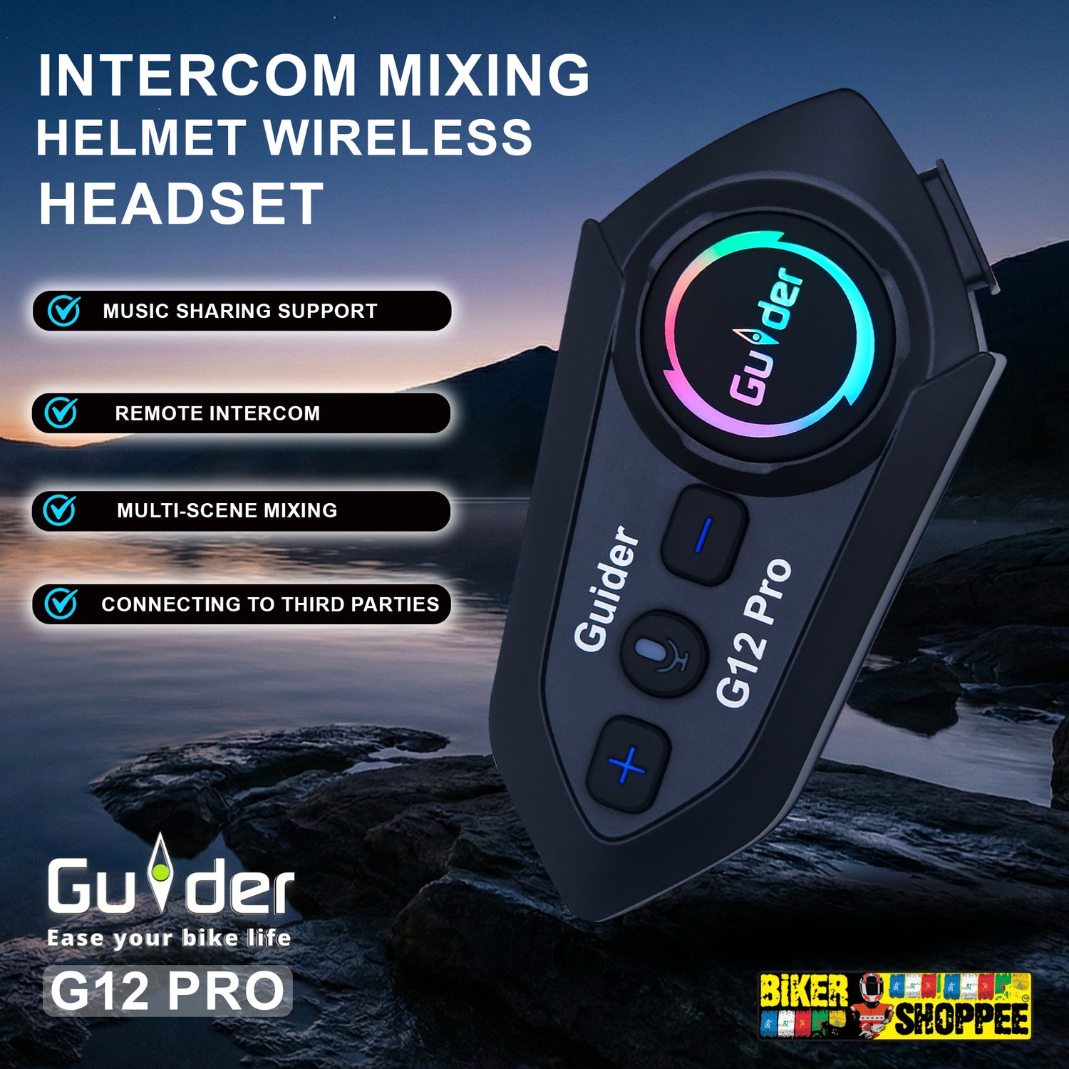 GUIDER G12 PRO 2 RIDER MOTORCYCLE BLUETOOTH INTERCOM HEADSET | BIKER SHOPPEE