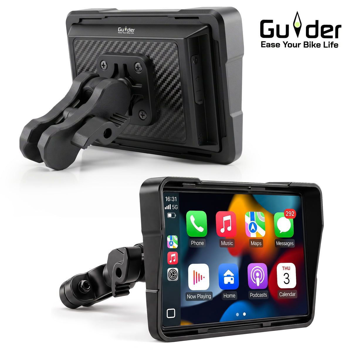 GUIDER 5.8" HD WIRELESS CARPLAY & ANDROID AUTO MOTORCYCLE SMART SYSTEM | DUAL HD DASHCAMS | BLE TIRE PRESSURE MONITORING (TPMS) | IP67 WATERPROOF BIKE TOUCHSCREEN CONSOLE