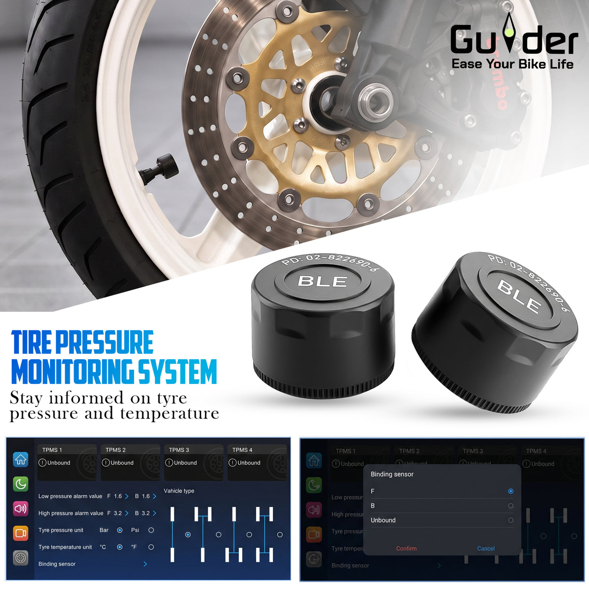 GUIDER 5.8" HD WIRELESS CARPLAY & ANDROID AUTO MOTORCYCLE SMART SYSTEM | DUAL HD DASHCAMS | BLE TIRE PRESSURE MONITORING (TPMS) | IP67 WATERPROOF BIKE TOUCHSCREEN CONSOLE