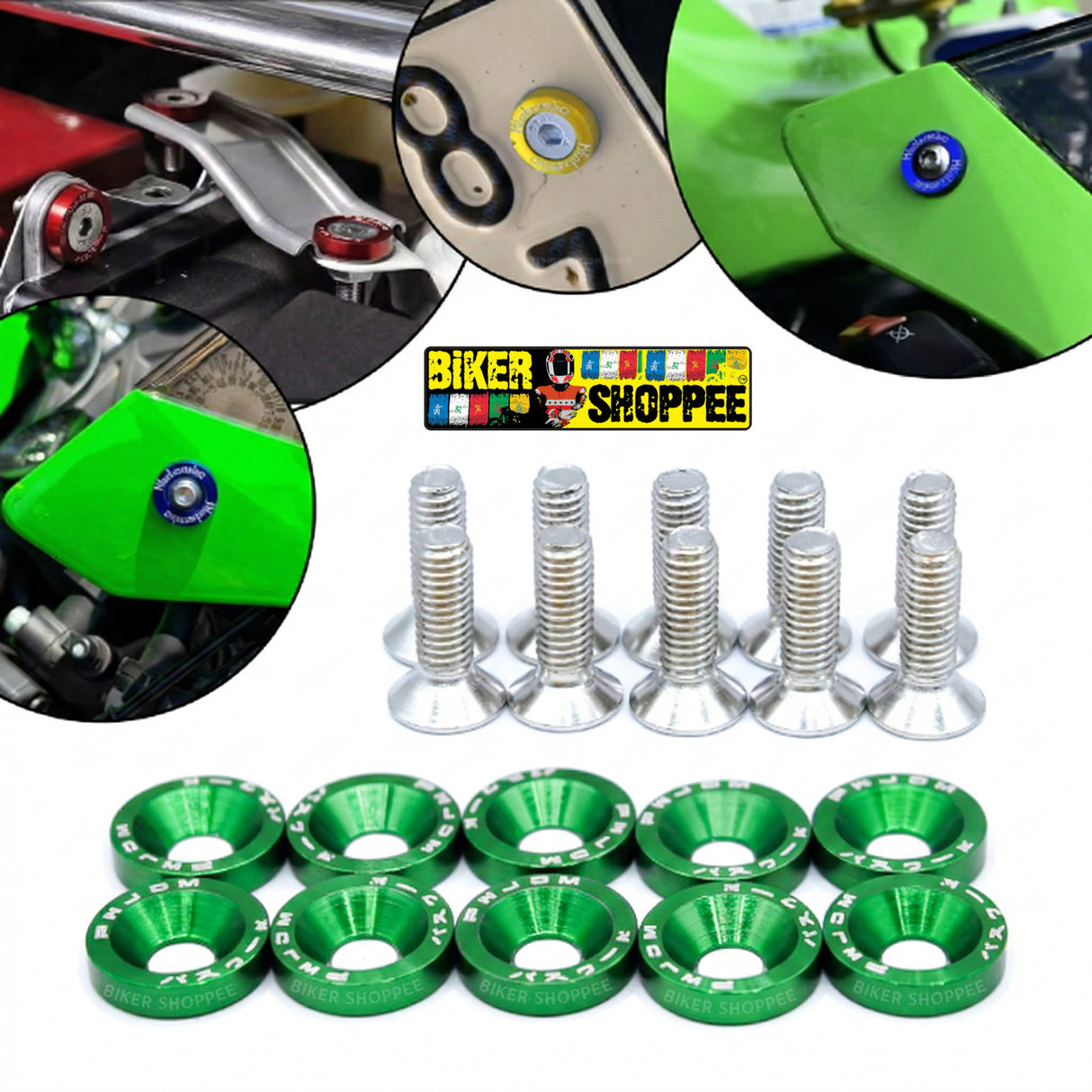 AERO RACEFLEX CNC BOLT & WASHER KIT SETOF10 GREEN | BIKER SHOPPEE