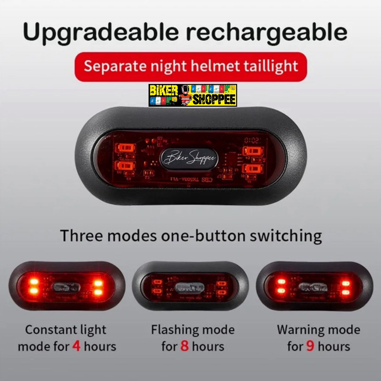 HELMET FLASH LIGHT 3 MODE RED