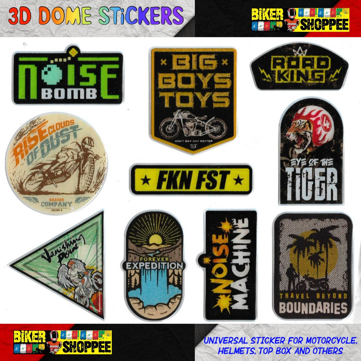 UNIVERSAL 3D DOME EMBOSSE MOTO STICKER BIG BOYS TOYS