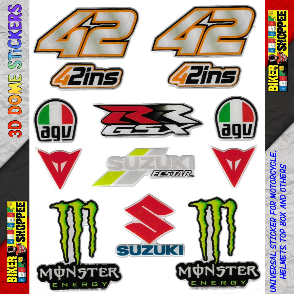 UNIVERSAL 3D DOME EMBOSSE MOTO STICKER GSXR 42INS