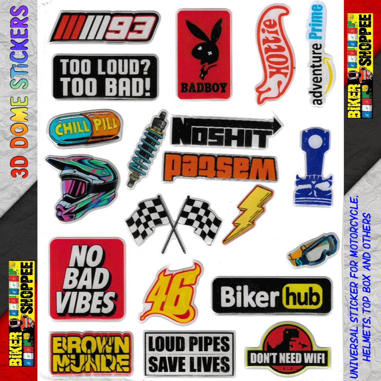 UNIVERSAL 3D DOME EMBOSSE MOTO STICKER MM93 HELMET