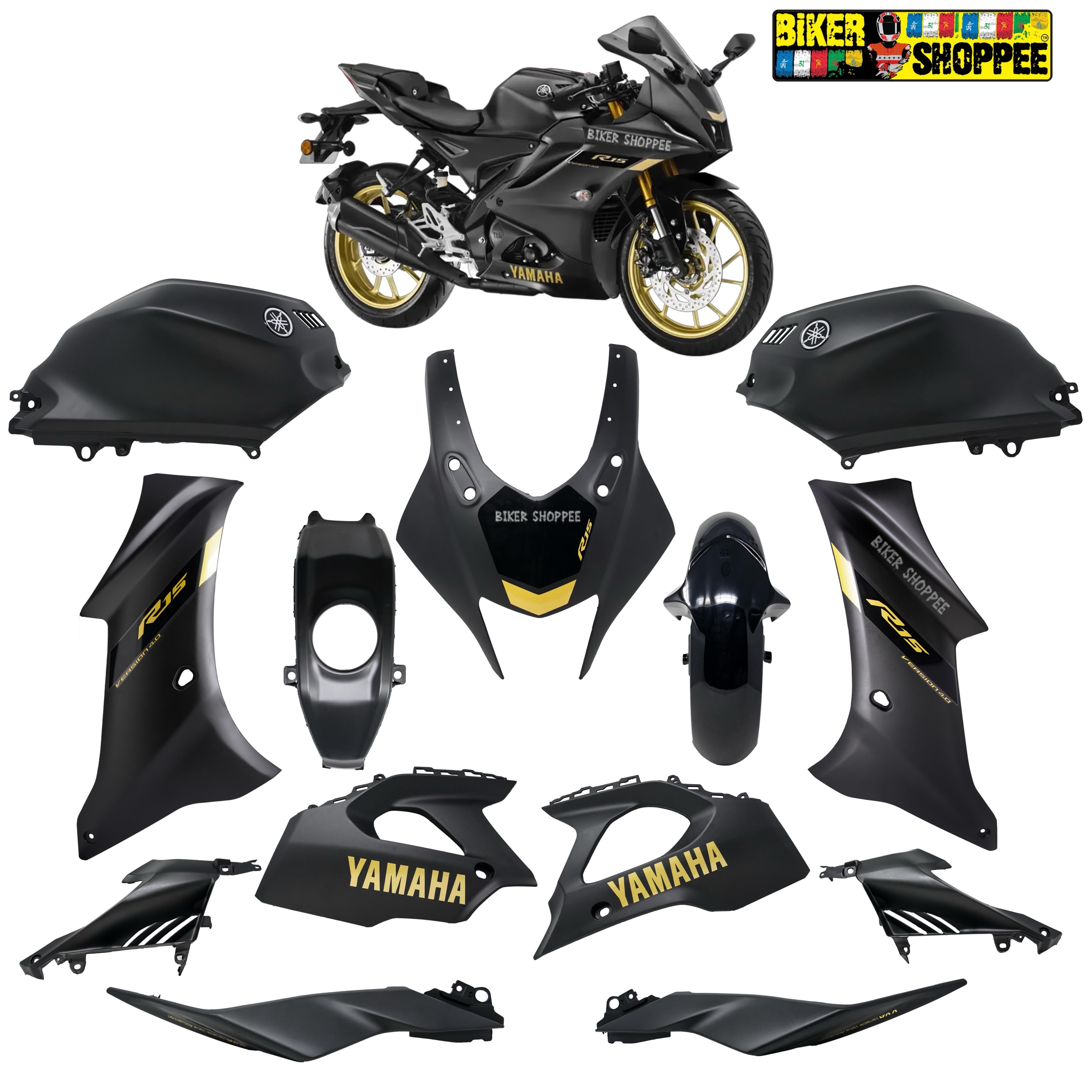 YAMAHA R15V4 PREMIUM FULL BODY KIT DARK KNIGHT EDITION – BiKER SHOPPEE