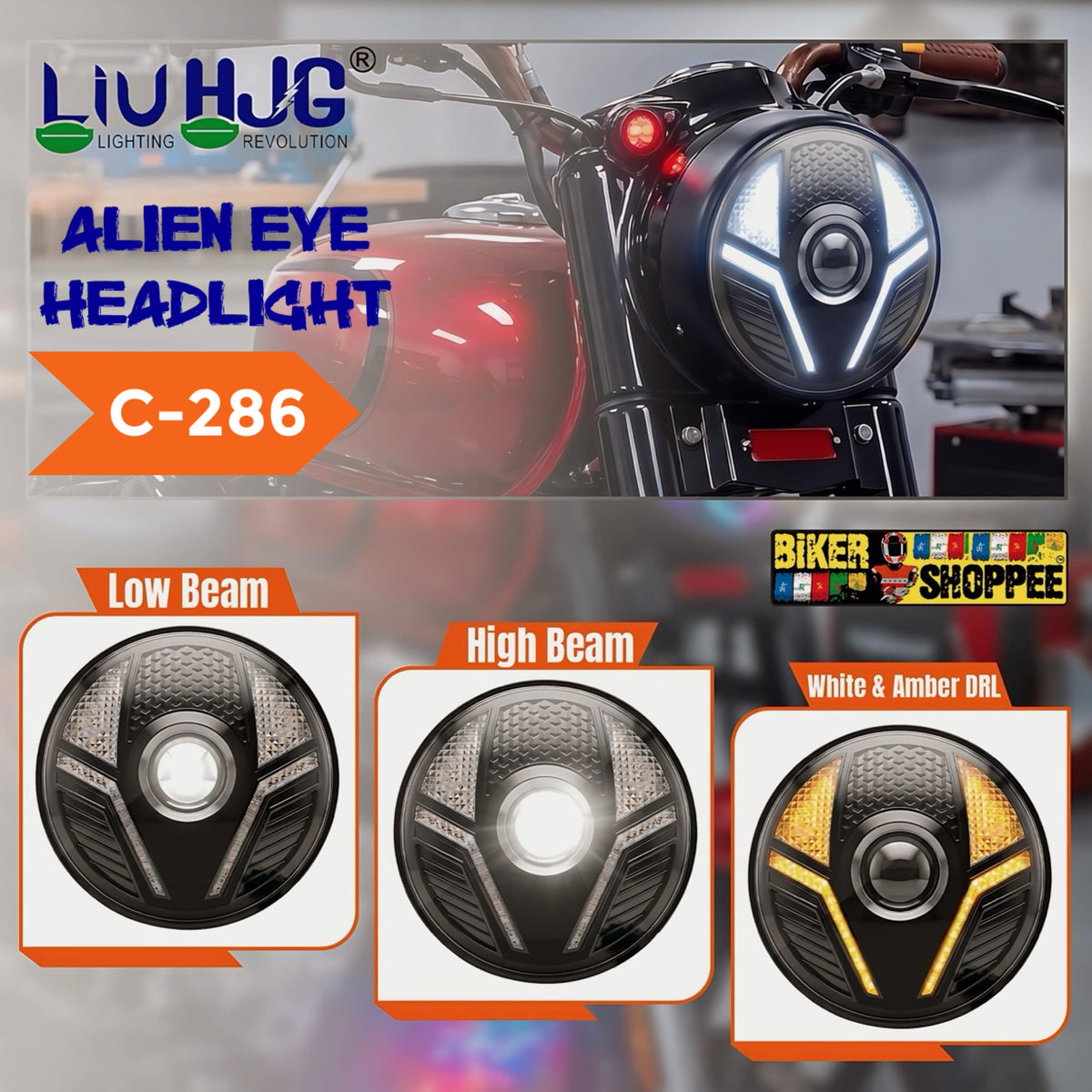 LIU HJG C-286 ALIEN EYE 7 INCH LED PROJECTOR HEADLIGHT | BIKER SHOPPEE