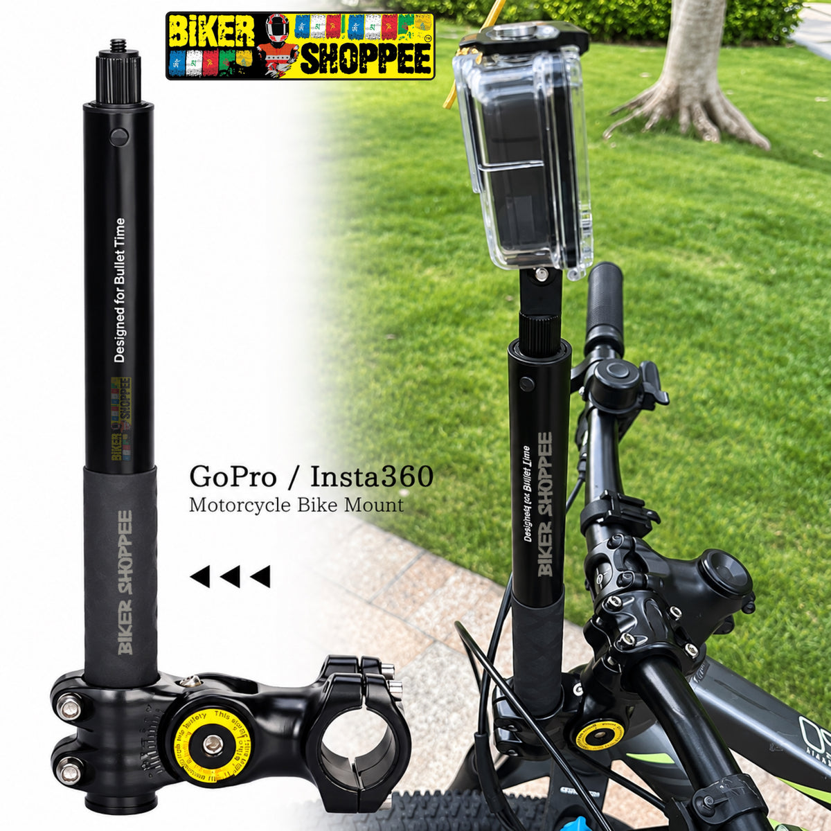 MOTORCYCLE TELESCOPIC SELFIE STICK WITH HANDLEBAR CAMERA MOUNT FOR INSTA360 GOPRO DJI | BIKER SHOPPEE