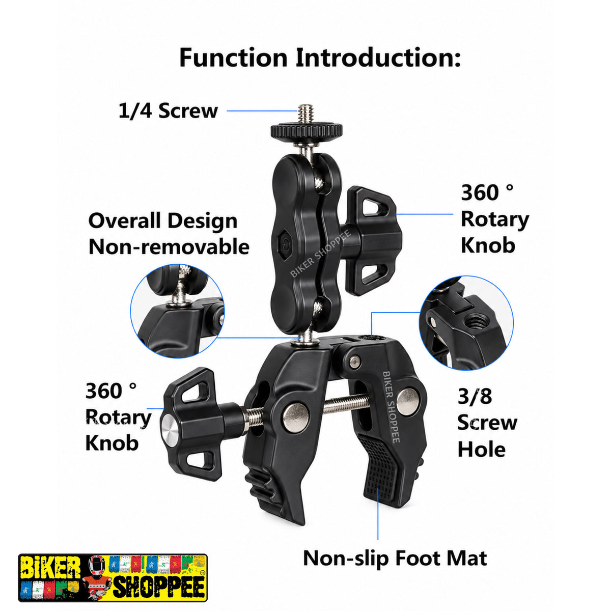 MOTORCYCLE ACTION CAMERA SUPER CLAMP MOUNT WITH 360° MAGIC ARM | BIKER SHOPPEE