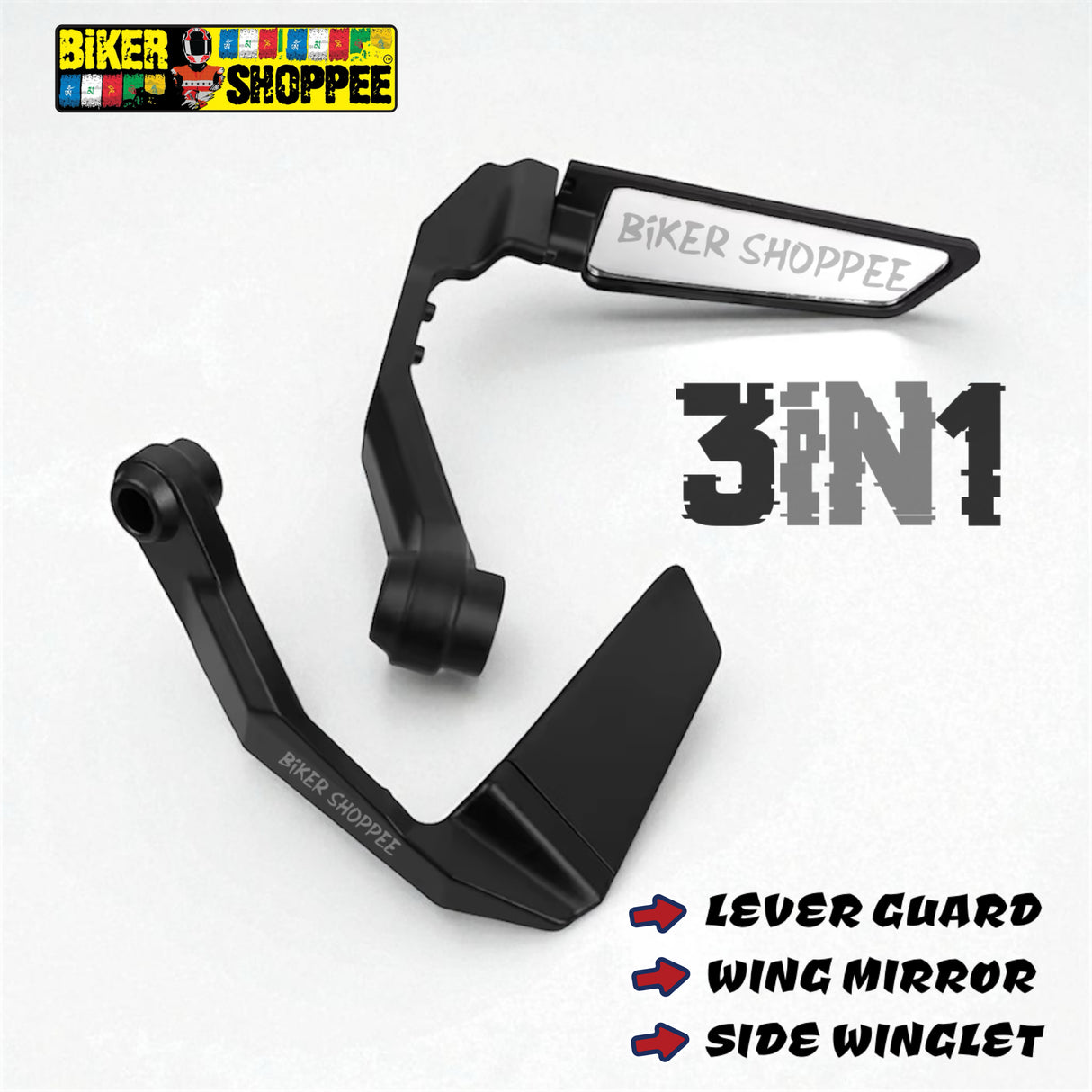 BAR END LEVER GUARD WITH WING MIRROR