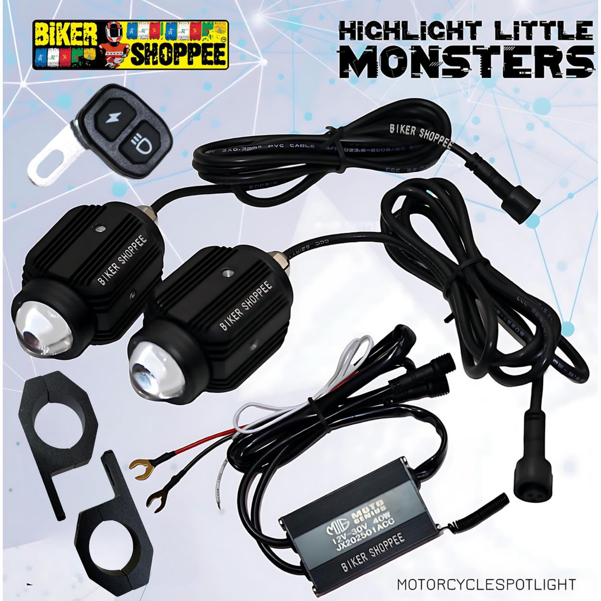 LITTLE MONSTER DK16 LED FOG LIGHT WITH WIRING AND WIRELESS SWITCH