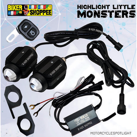 LITTLE MONSTER DK16 LED FOG LIGHT WITH WIRING AND WIRELESS SWITCH