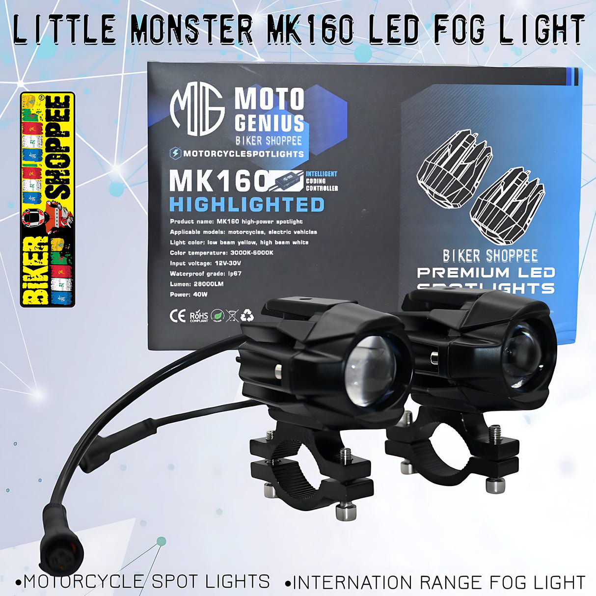 LITTLE MONSTER MK160 LED FOG LIGHT WITH WIRING AND WIRELESS SWITCH