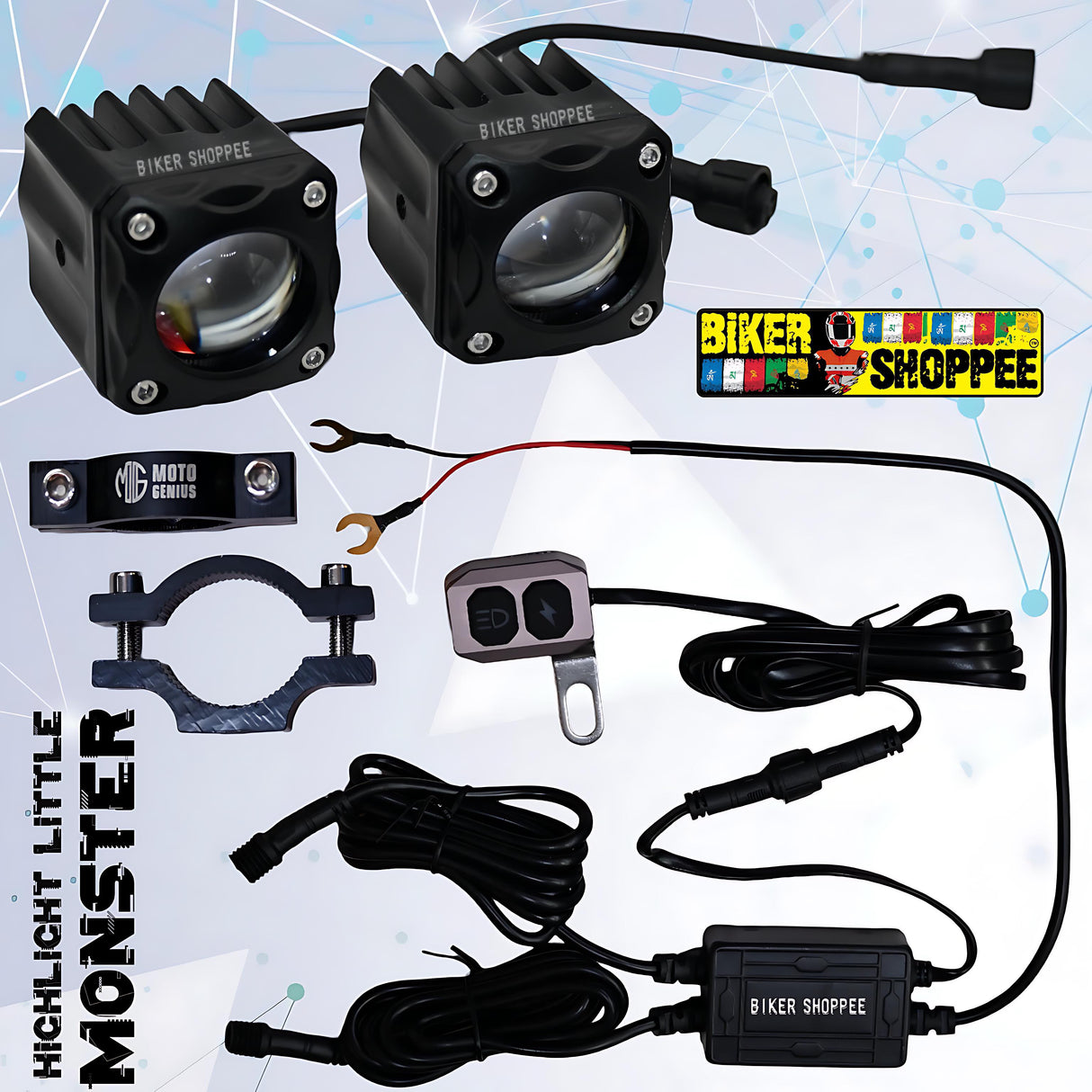 LITTLE MONSTER MK150 LED FOG LIGHT WITH WIRING AND WIRELESS SWITCH