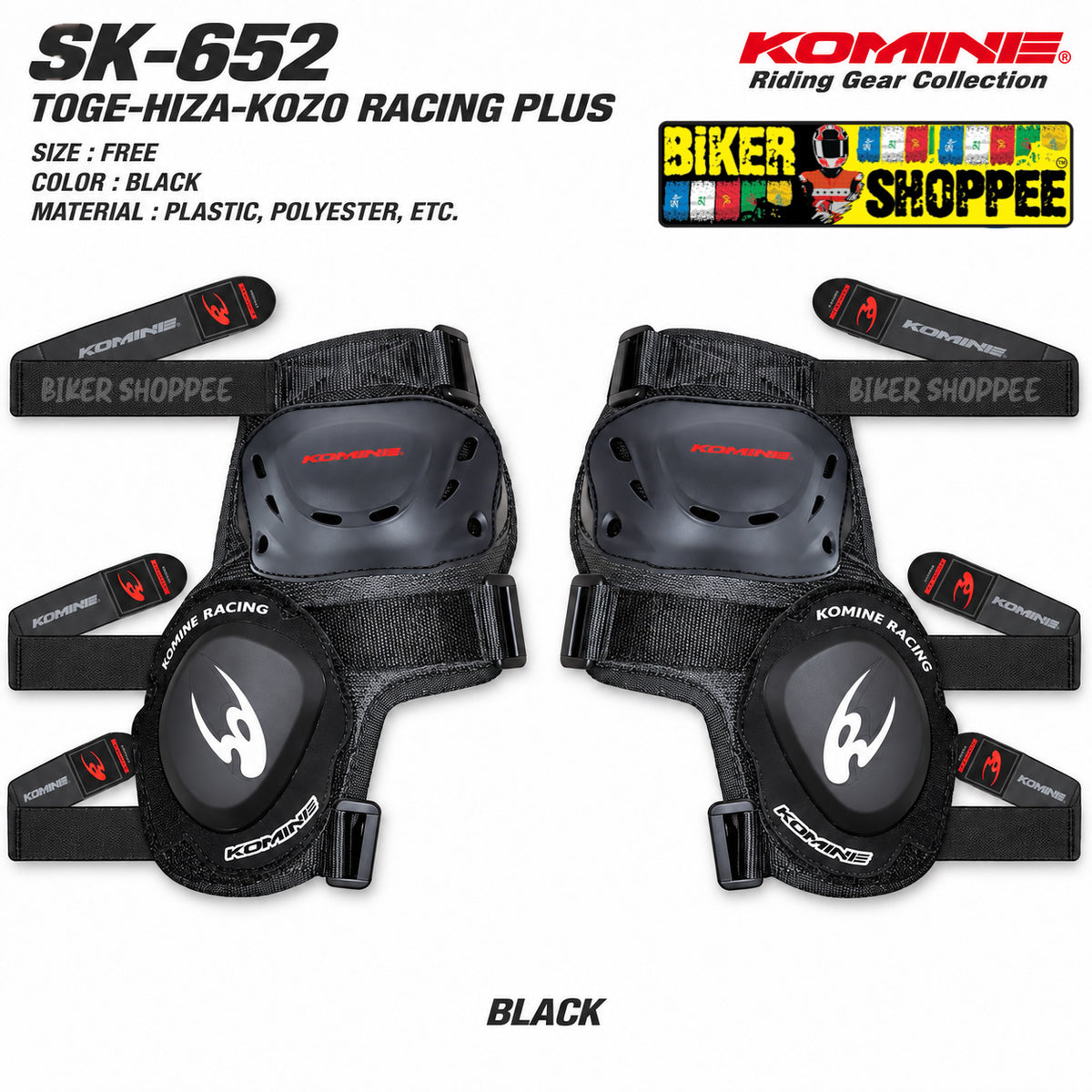 KOMINE SK-652 RACING PLUS MOTORCYCLE KNEE GUARD WITH KNEE SLIDERS | BIKER SHOPPEE