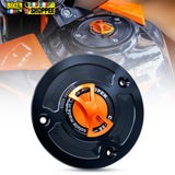 CNC Keyless Quick Release Fuel Tank Cap Orange and Black for KTM Duke And KTM RC with Biker Shoppee Sticker