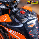 CNC Keyless Quick Release Fuel Tank Cap Orange and Black for KTM Duke 390 with Biker Shoppee Sticker