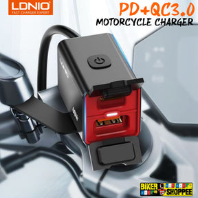 Shop LDNIO 60W Waterproof Bike Charger at Biker Shoppee. Features 30W Type-C PD & 30W QC3.0 ports. Fast charging for iPhone/Android. Universal handlebar mount.