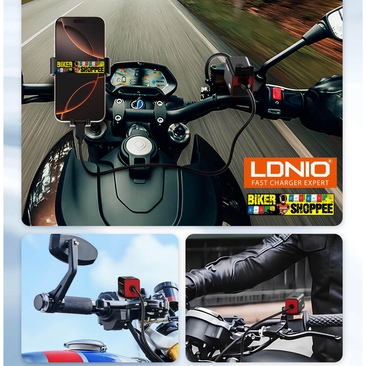 LDNIO 60W MOTORCYCLE FAST CHARGER 60W - PD QC3.0LDNIO C108 60W MOTORCYCLE FAST CHARGER PD QC3.0 IPX6 WATERPROOF | BIKER SHOPPEE