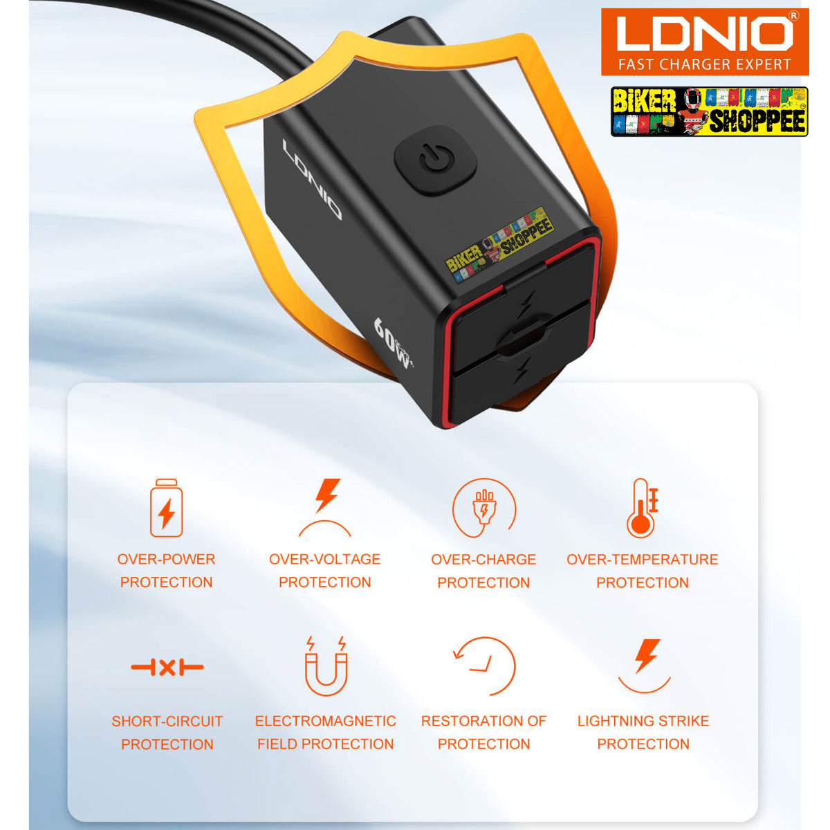 LDNIO 60W MOTORCYCLE FAST CHARGER 60W - PD QC3.0LDNIO C108 60W MOTORCYCLE FAST CHARGER PD QC3.0 IPX6 WATERPROOF | BIKER SHOPPEE
