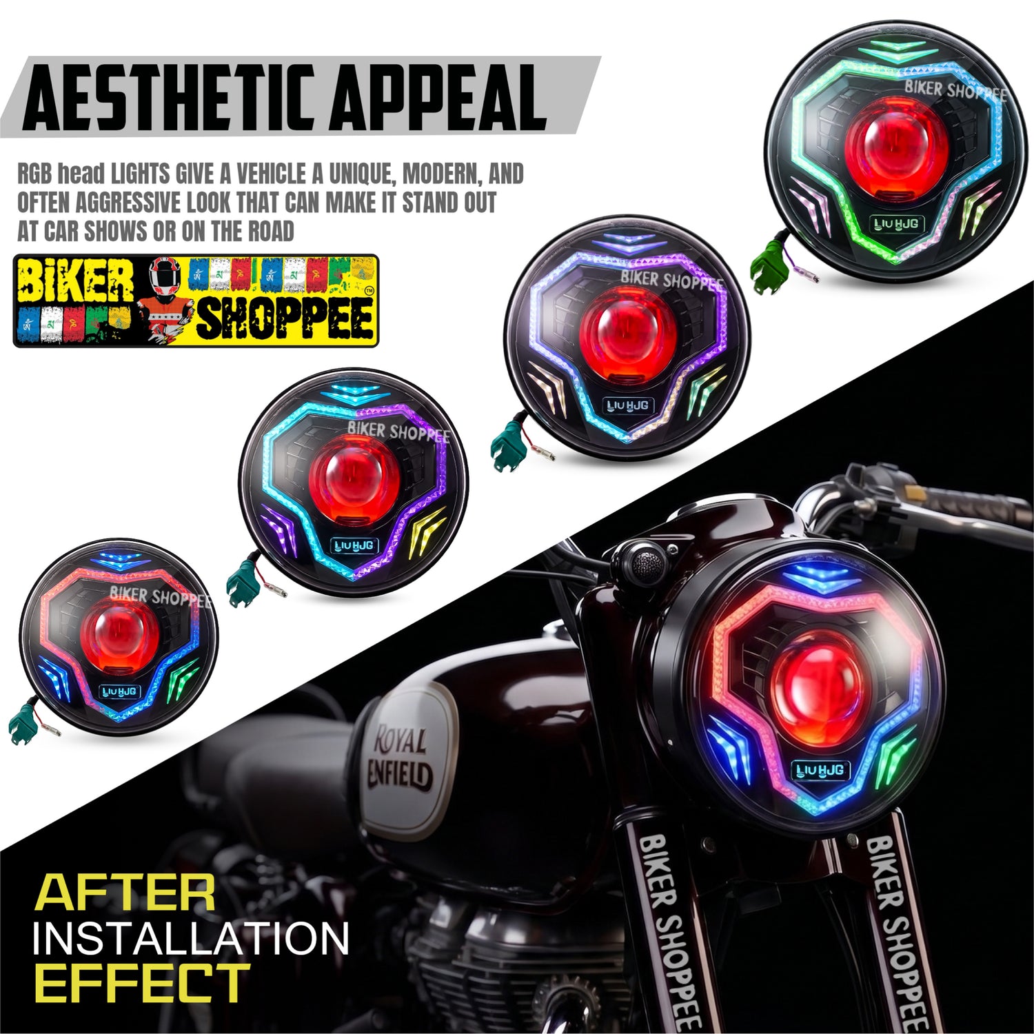 LIU HJG C-292 RGB ACCENT LIGHTING 7 INCH PRIME AI LED HEADLIGHT | BIKER SHOPPEE