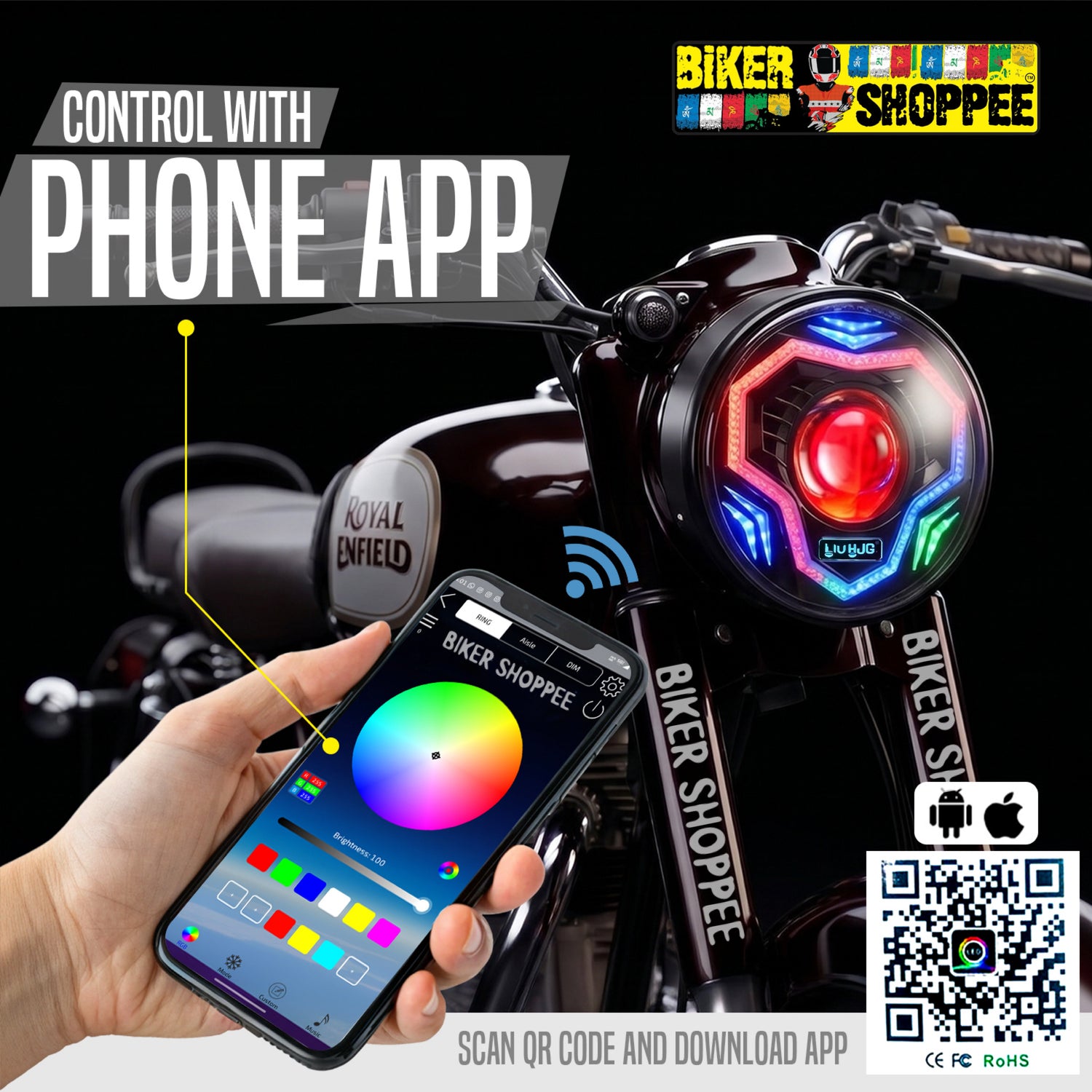 LIU HJG C-292 RGB ACCENT LIGHTING 7 INCH PRIME AI LED HEADLIGHT | BIKER SHOPPEE