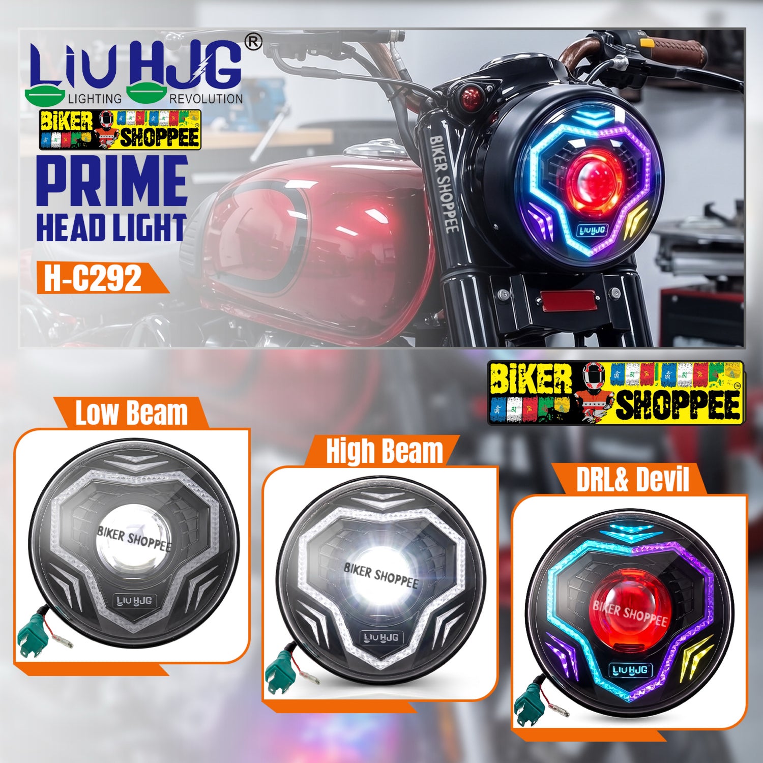 LIU HJG C-292 RGB ACCENT LIGHTING 7 INCH PRIME AI LED HEADLIGHT | BIKER SHOPPEE