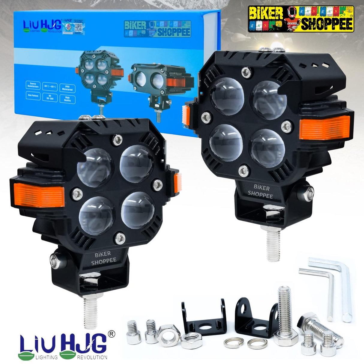 LIU HJG S65 Arachnid 4 lens motorcycle fog lights 80W yellow white beam with red devil eye original Biker Shoppee