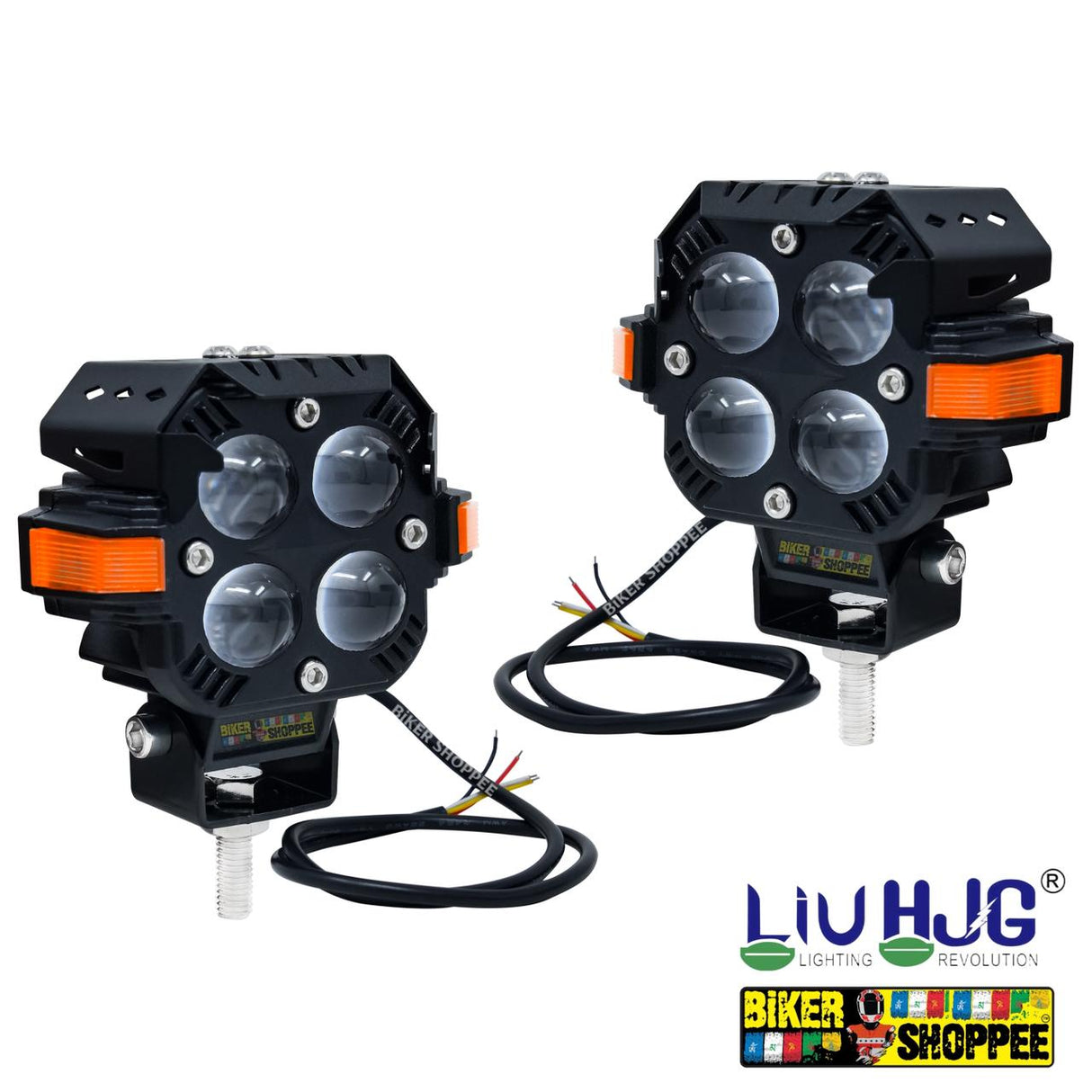 LIU HJG S65 Arachnid 4 lens motorcycle fog lights 80W yellow white beam with red devil eye original Biker Shoppee