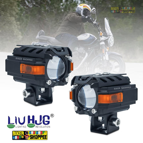 LIU HJG S59 Future Eye motorcycle fog lights 60W dual beam yellow white with red devil eye DRL and mounting brackets Biker Shoppee original
