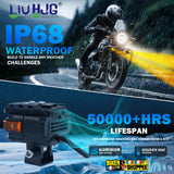 LIU HJG S59 Future Eye motorcycle fog lights 60W dual beam yellow white with red devil eye DRL and mounting brackets Biker Shoppee original