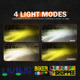 Four light mode examples with text and logos on a dark background