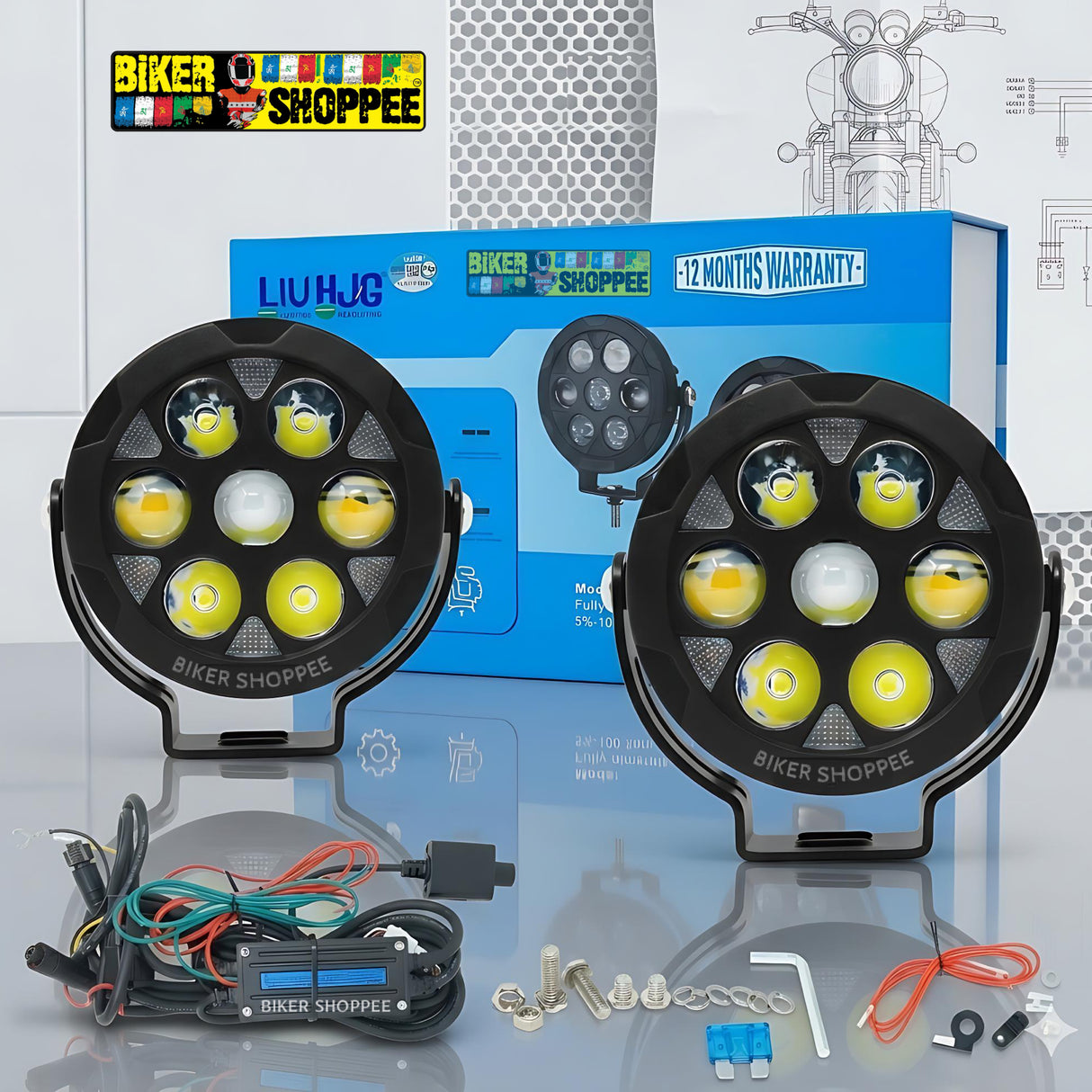 LIU HJG HYPER PLUSE HP 111 NEXT GEN AUXILIARY LED LIGHT WITH HARNESS | BIKER SHOPPEE