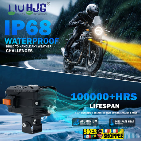 LIU HJG P107 Supernova 120W motorcycle fog lights with red devil eye yellow white beam off road lights original Biker Shoppee