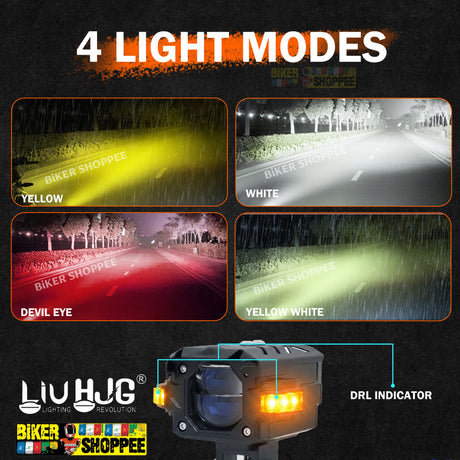 LIU HJG P107 Supernova 120W motorcycle fog lights with red devil eye yellow white beam off road lights original Biker Shoppee