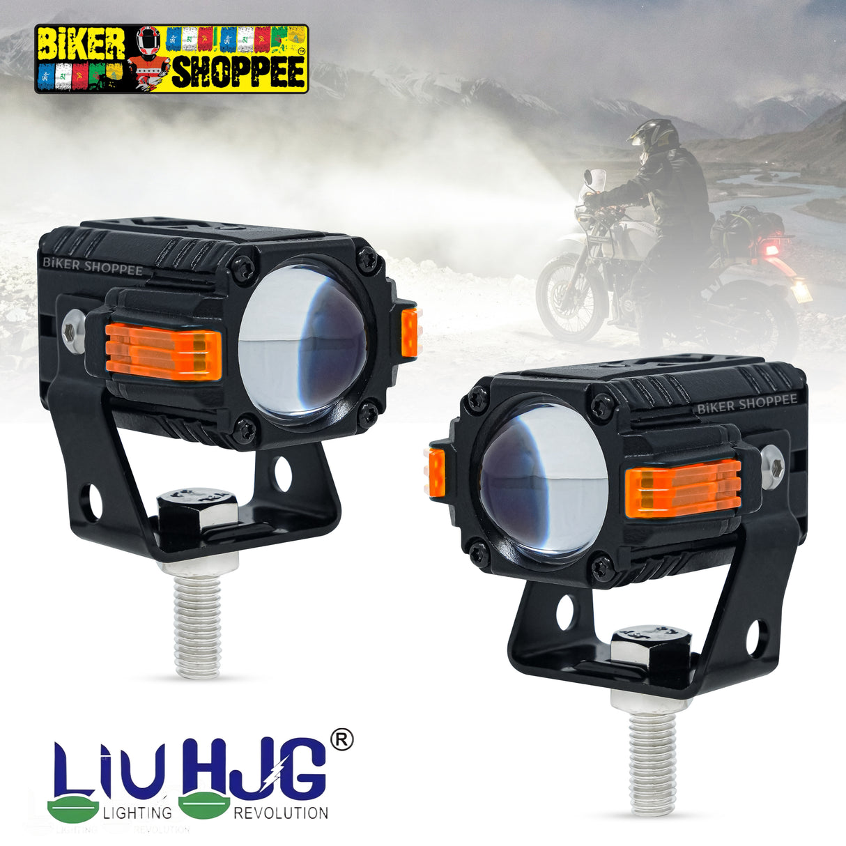 LIU HJG S-83 TITAN Motorcycle Fog Lights 80W Yellow White Beam With Red Devil Eye And DRL Indicator Mounting Brackets Original Biker Shoppee.