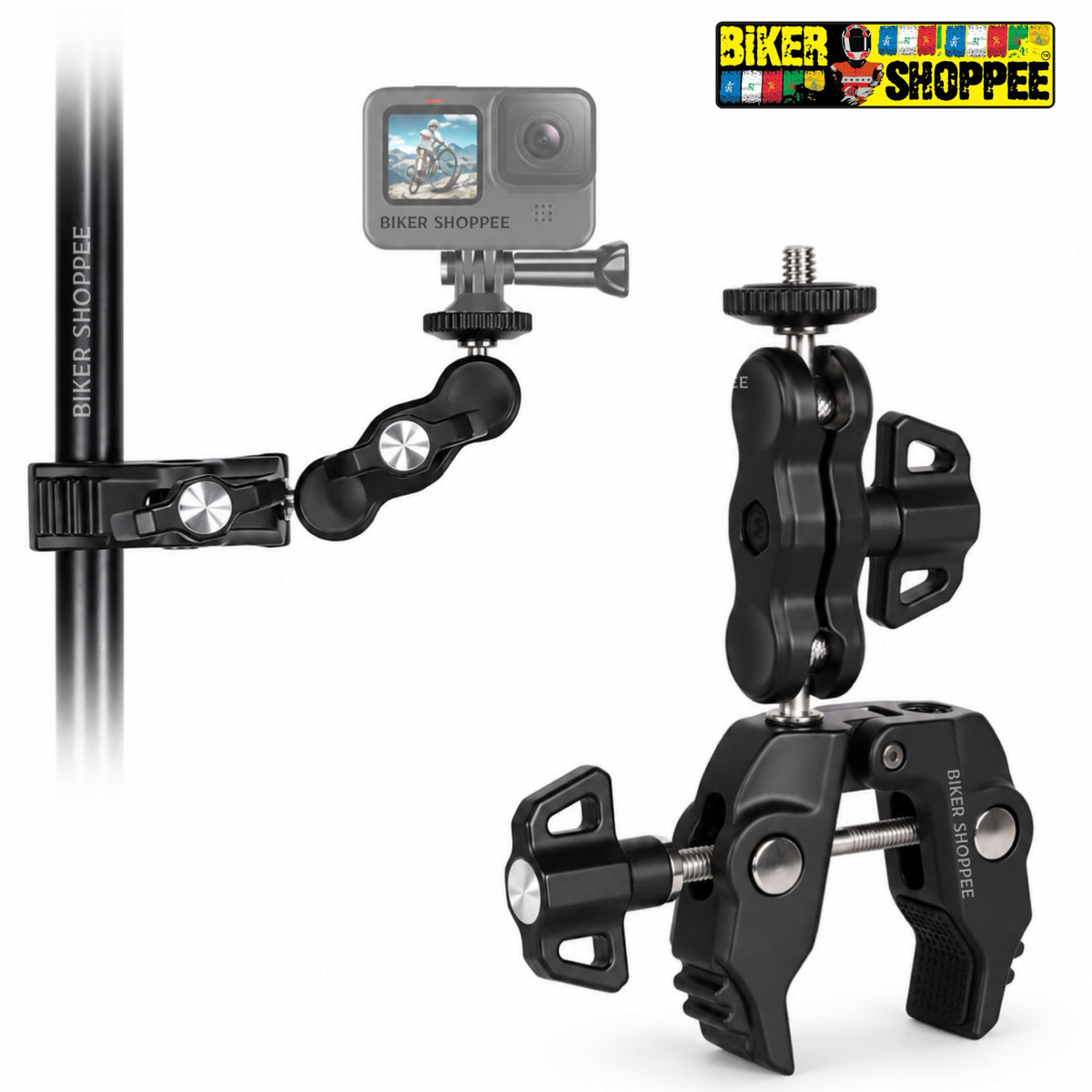 MOTORCYCLE ACTION CAMERA SUPER CLAMP MOUNT WITH 360° MAGIC ARM | BIKER SHOPPEE
