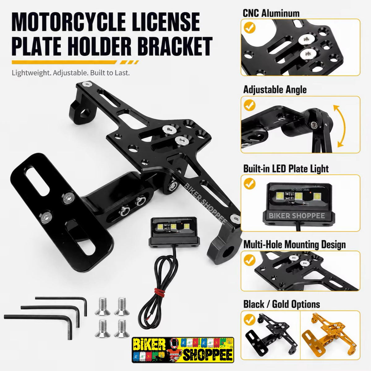 MOTORCYCLE UNIVERSAL CNC LED TAIL TIDY NUMBER PLATE HOLDER | BIKER SHOPPEE