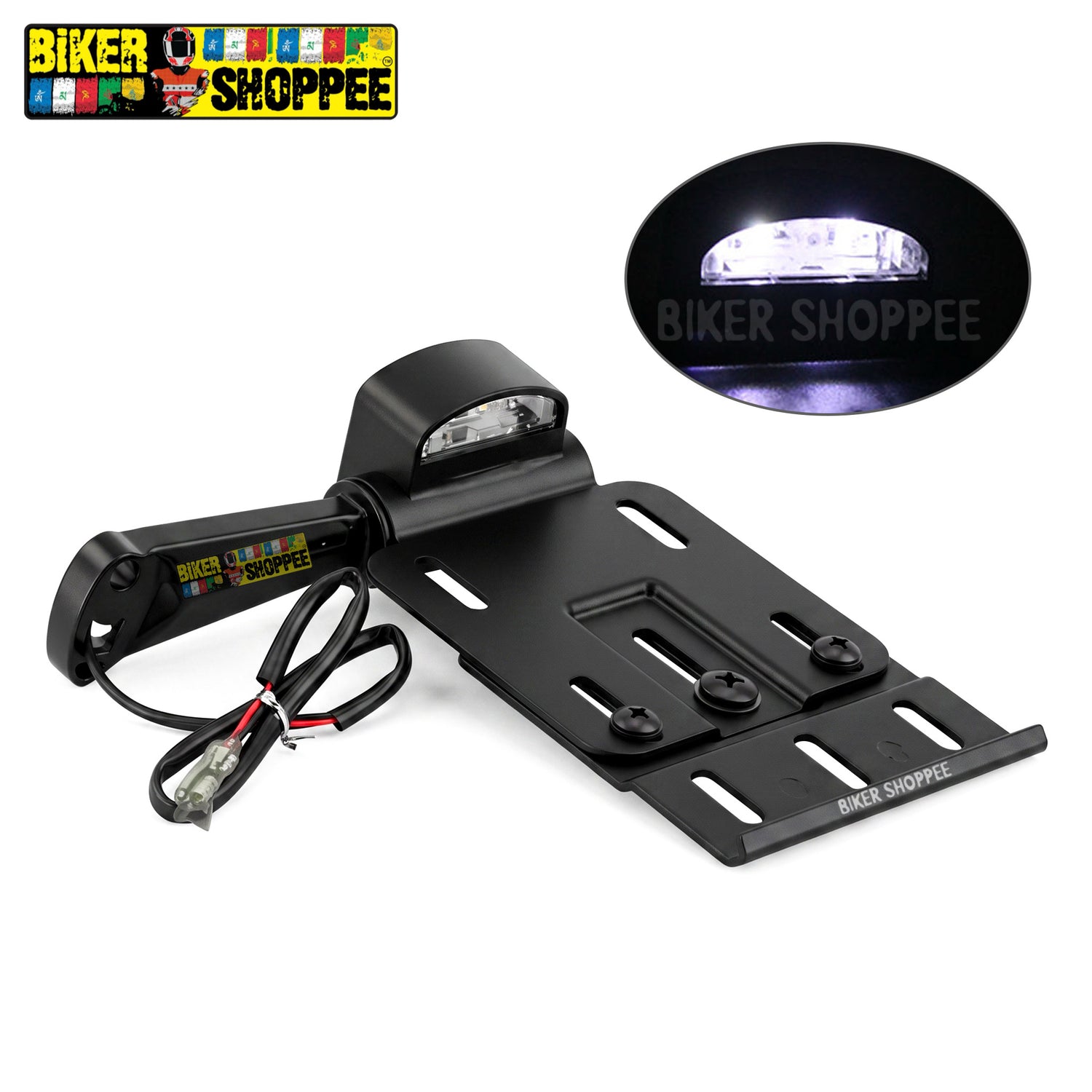 UNIVERSAL MOTORCYCLE FOLDING SIDE NUMBER PLATE HOLDER WITH LED LIGHT | BIKER SHOPPEE