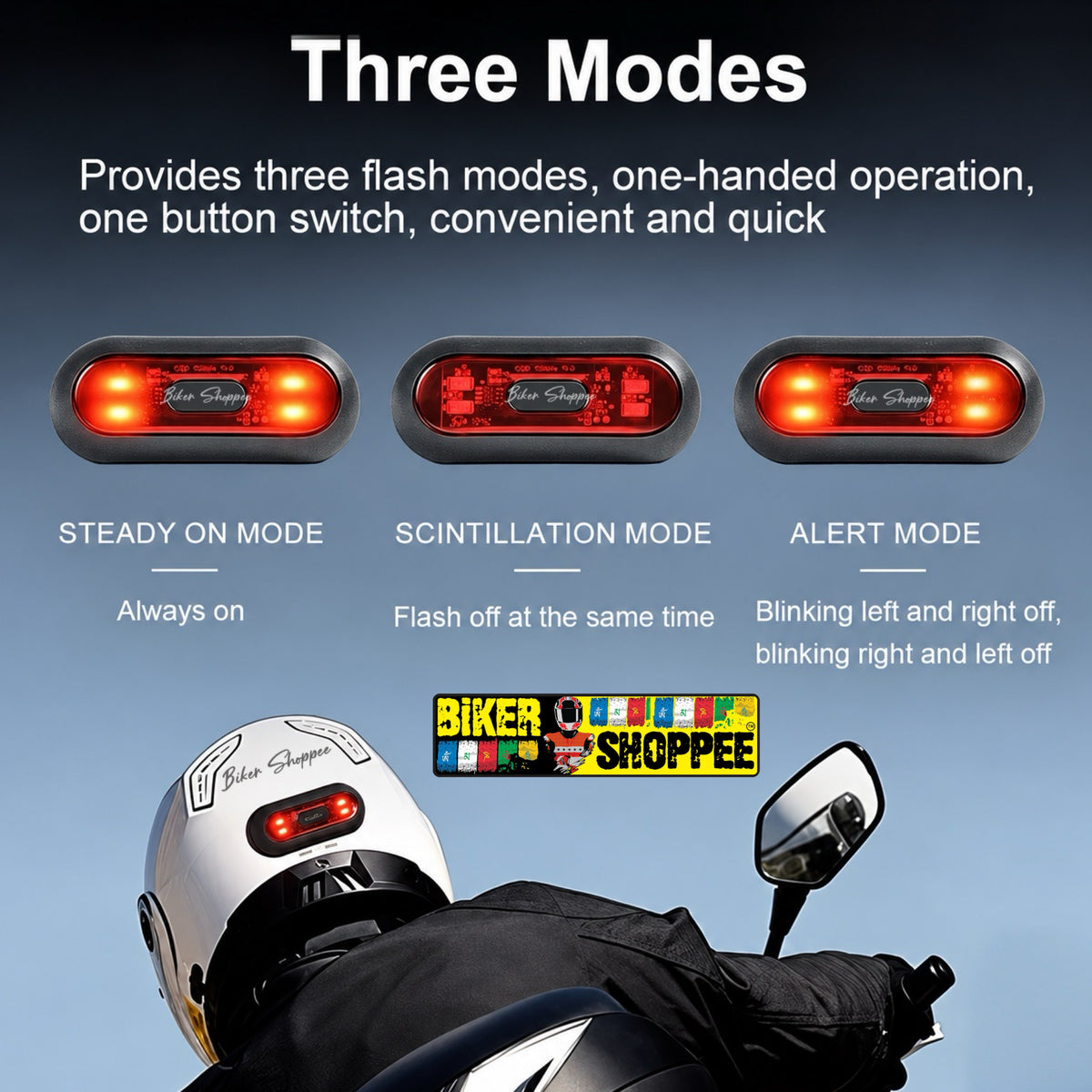 UNIVERSAL MOTORCYCLE HELMET LED WARNING LIGHT 3 MODE RED | BIKER SHOPPEE