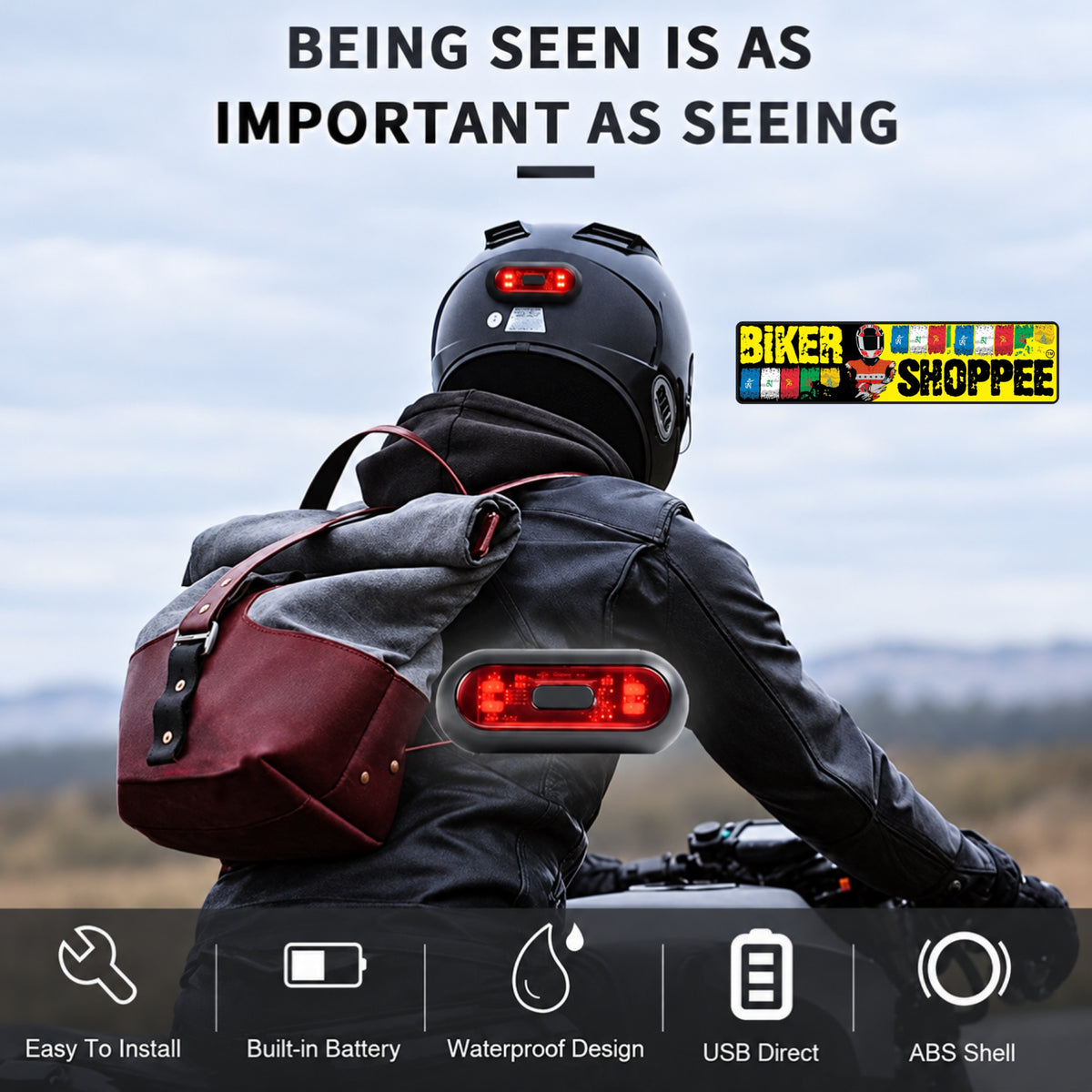 UNIVERSAL MOTORCYCLE HELMET LED WARNING LIGHT 3 MODE RED | BIKER SHOPPEE