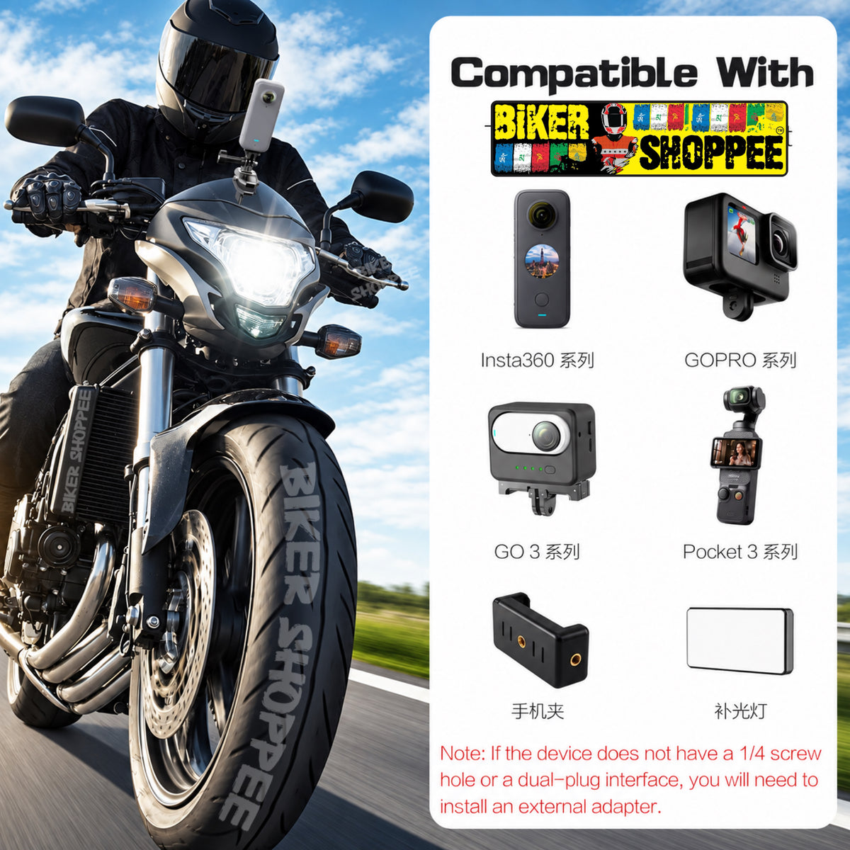 MOTORCYCLE WINDSHIELD ACTION CAMERA CLAMP MOUNT FOR GOPRO INSTA360 DJI | BIKER SHOPPEE