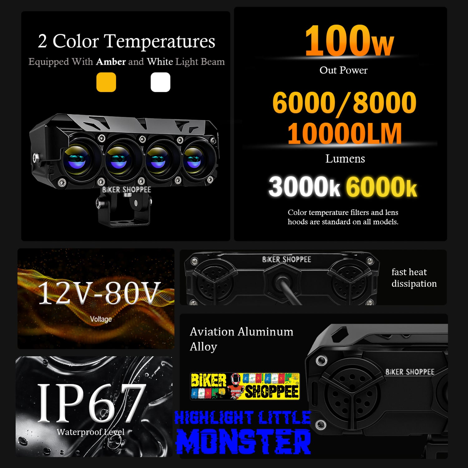 MOTO GENIUS JX130 FOUR SHOT 100W LED FOG LIGHT PAIR | BIKER SHOPPEE